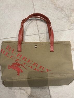Burberry Blue Label Canvas Tote Bag Pink Logo Japan Exclusive